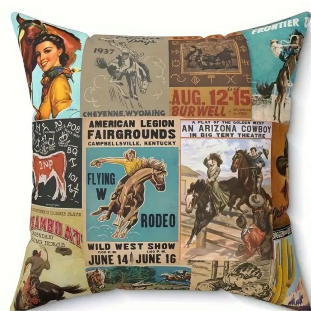 🚩 🆕 NWT Vintage Western Cowboy Themed Pillow Cover Size: 18"x18"
2 included